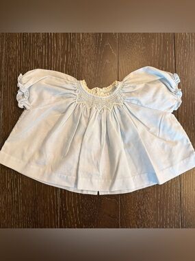 Vintage Baby Girl Smocked Top or Dress Light Blue Rosettes Lace Feltman Bros.